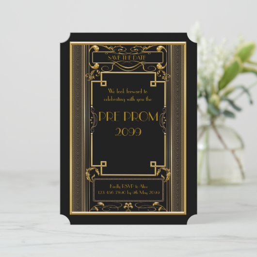 Pre-PromJunior, Great Gatsby, Gold, Black Save The Date (Stehend Vorderseite)
