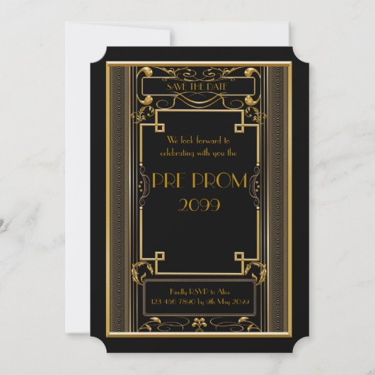 Pre-PromJunior, Great Gatsby, Gold, Black Save The Date (Vorderseite)