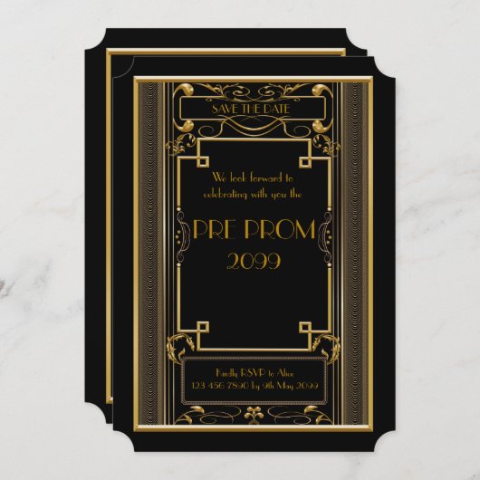 Pre-PromJunior, Great Gatsby, Gold, Black Save The Date (Vorne/Hinten)