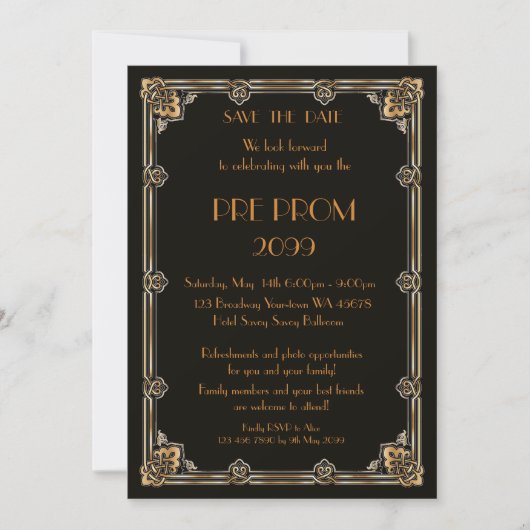 Pre-PromJunior, Great Gatsby, Gold, Black Save The Date (Vorderseite)