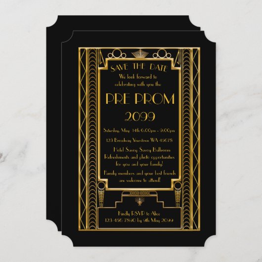 Pre-PromJunior, Great Gatsby, Gold, Black Save The Date (Vorne/Hinten)