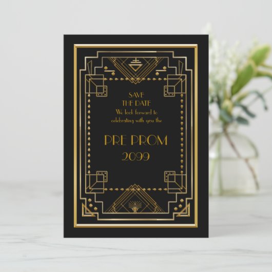 Pre-PromJunior, Great Gatsby, Gold, Black Save The Date (Stehend Vorderseite)