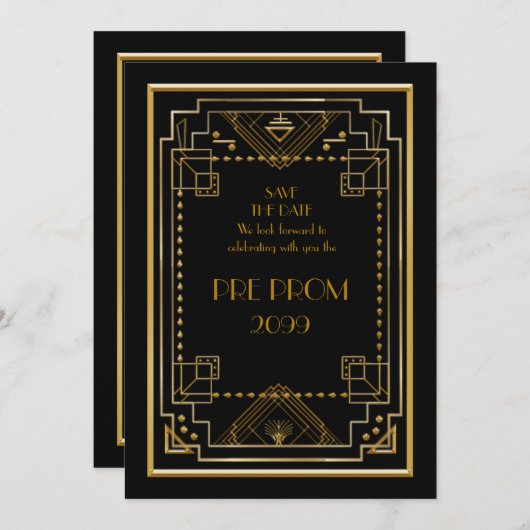 Pre-PromJunior, Great Gatsby, Gold, Black Save The Date (Vorne/Hinten)