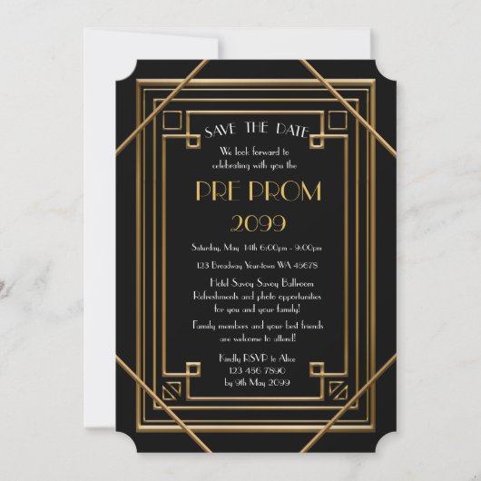 Pre-PromJunior, Great Gatsby, Gold, Black Save The Date (Vorderseite)