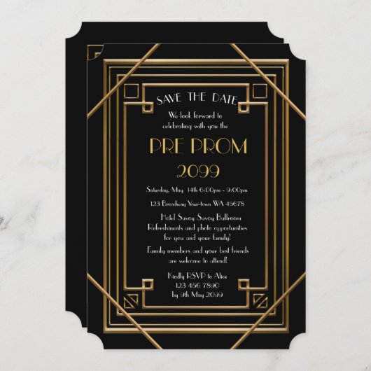 Pre-PromJunior, Great Gatsby, Gold, Black Save The Date (Vorne/Hinten)