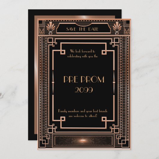 Pre-PromJunior, Great Gatsby, Gold, schwarz Save The Date (Vorne/Hinten)