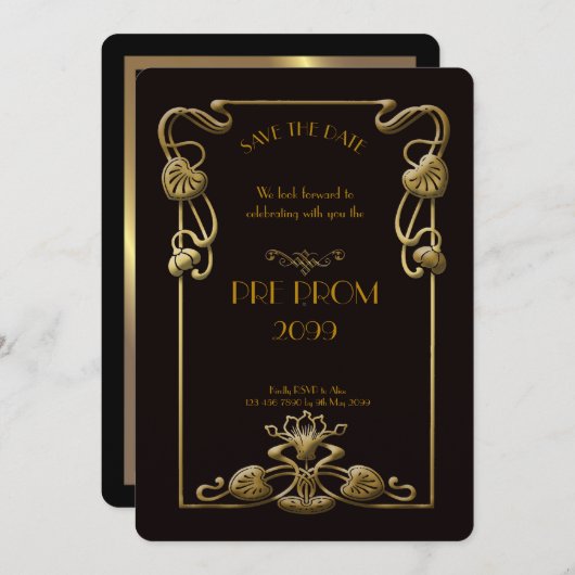 Pre PromJunior, Great Gatsby, Gold, schwarz Save The Date (Vorne/Hinten)