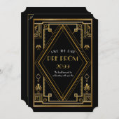 Pre-PromJunior, Great Gatsby, Gold, schwarz Save The Date (Vorne/Hinten)