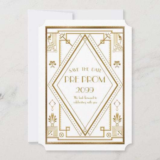Pre-PromJunior, Great Gatsby, Gold, weiß Save The Date (Vorderseite)