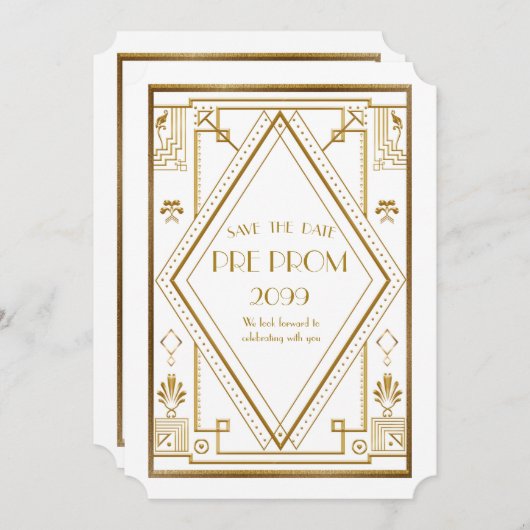 Pre-PromJunior, Great Gatsby, Gold, weiß Save The Date (Vorne/Hinten)