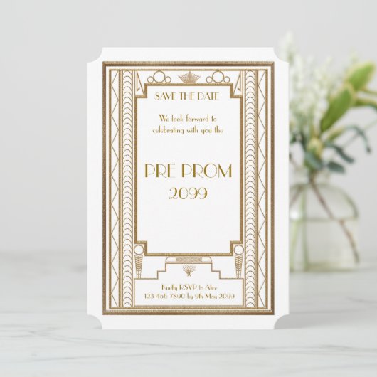 Pre-PromJunior, Great Gatsby, Gold, Weiß Save The Date (Stehend Vorderseite)