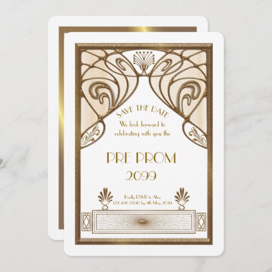 Pre-PromJunior, Great Gatsby, Gold, weiß Save The Date (Vorne/Hinten)