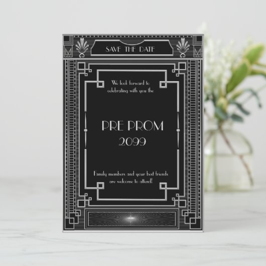 Pre-PromJunior, Great Gatsby, Silver, Black Save The Date (Stehend Vorderseite)