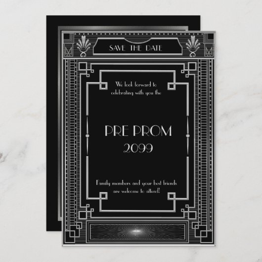 Pre-PromJunior, Great Gatsby, Silver, Black Save The Date (Vorne/Hinten)