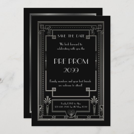 Pre-PromJunior, Great Gatsby, Silver, Black Save The Date (Vorne/Hinten)