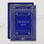 Pre-PromJunior, Great Gatsby, Silver, Marine Save The Date (Vorne/Hinten)