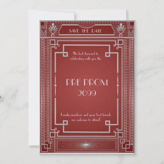 Pre-PromJunior, Great Gatsby, Silver, Red Save The Date (Vorderseite)