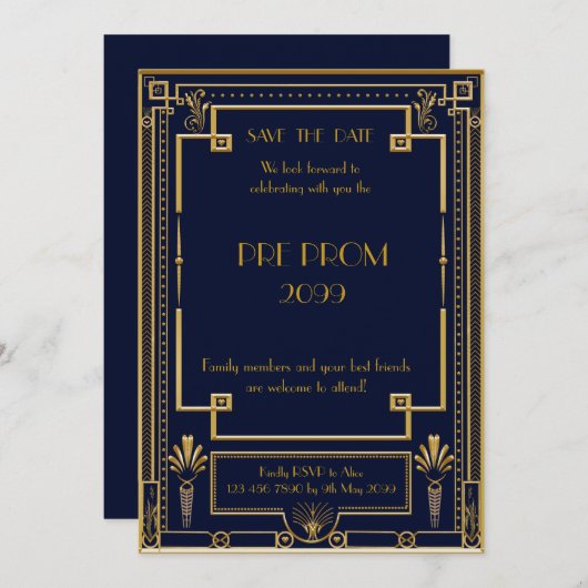 Pre PromJunior, Great, Gold, Marine Save The Date (Vorne/Hinten)