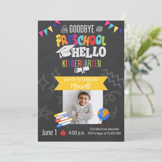 Pre-School Abschluss Pre-K Party Foto Abschluss Einladung (Stehend Vorderseite)