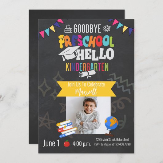 Pre-School Abschluss Pre-K Party Foto Abschluss Einladung (Vorne/Hinten)