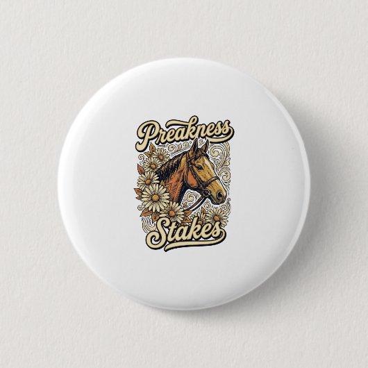 Preakness Stakes Vintage-Pferd-Blumen-Renn-Design Button (Vorderseite)