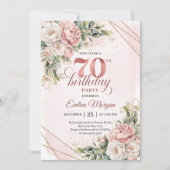 Precious Light Pink Bohemian Floral 70th Birthday  Einladung (Vorderseite)