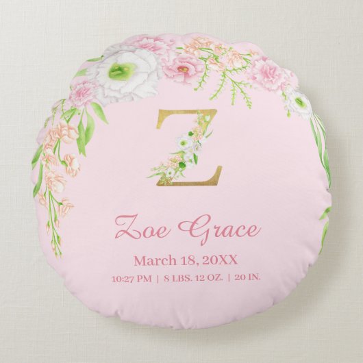 Precious Pink Gold Monogram "Z" Baby Girl Stats Rundes Kissen (Vorderseite)