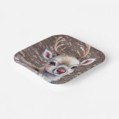 Precious White Reindeer Red Shiny Nose Birthday Pappteller (Gewinkelt)