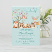 Precious Woodland Animals Baby Shower Einladung (Stehend Vorderseite)