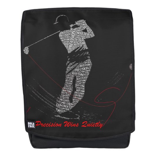 Precision siegt leise Golf Wortkunst Rucksack (Vorderseite)