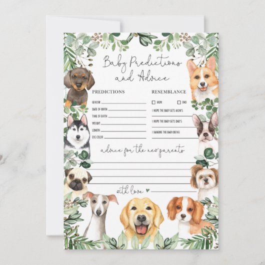 Predictions & Advice Dogs Baby Shower Game Card Einladung (Vorderseite)