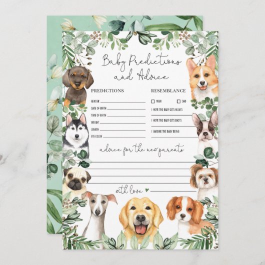 Predictions & Advice Dogs Baby Shower Game Card Einladung (Vorne/Hinten)