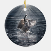 Preening, Flapping Canada Goose Foto Keramik Ornament (Hinten)