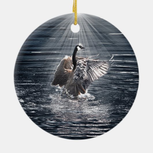 Preening, Flapping Wild Canada Goose Design Keramikornament (Hinten)