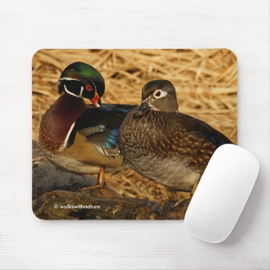 Preening Wood Ducks on Log Mousepad (Mit Mouse)