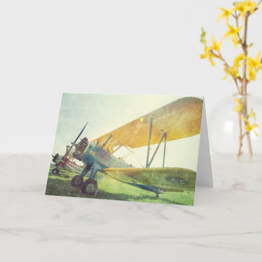 "Preflight biplane" Antikes Flugzeug Karte (Gelbe Blume)