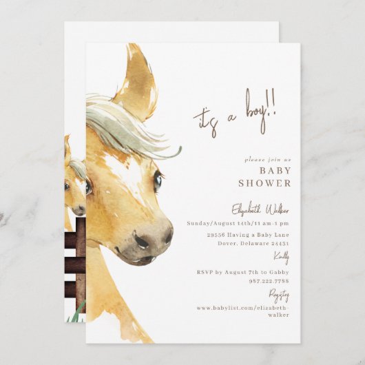Preg-neigh-ent Horse Es ist eine Baby-Dusche II Einladung (Vorne/Hinten)