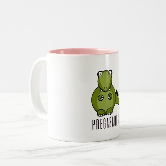 Pregasaurus| Gefälliges Geschenk für Schwangerscha Zweifarbige Tasse (Vorderseite Links)