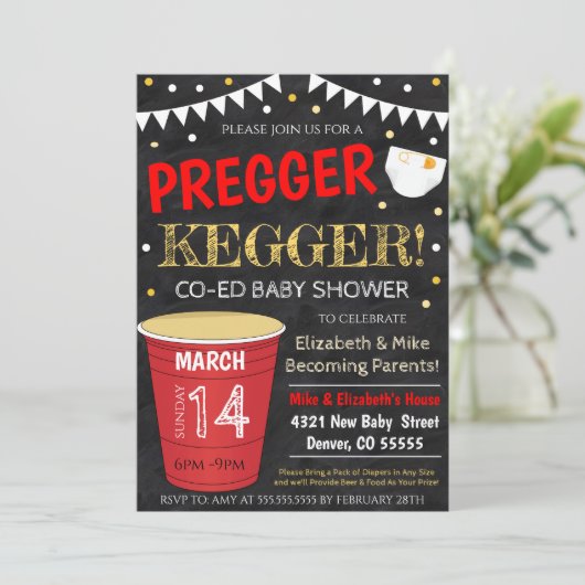 Pregger Kegger Babydusche Einladung (Stehend Vorderseite)