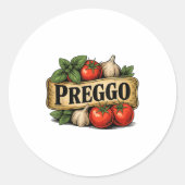 Preggo Costume Pregnancy Announcement Prego Pasta Runder Aufkleber (Vorderseite)