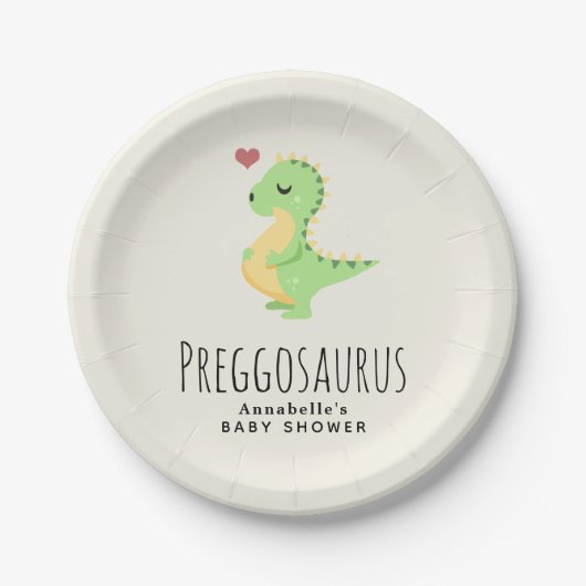 Preggosaurus Niedlich Dinosaur Babydusche Pappteller (Vorderseite)