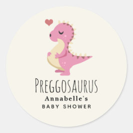 Preggosaurus Niedlich Dinosaur Girl Babydusche Runder Aufkleber