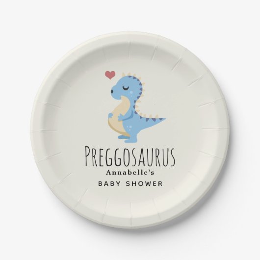 Preggosaurus Niedlich Dinosaur Kinderdusche Pappteller (Vorderseite)