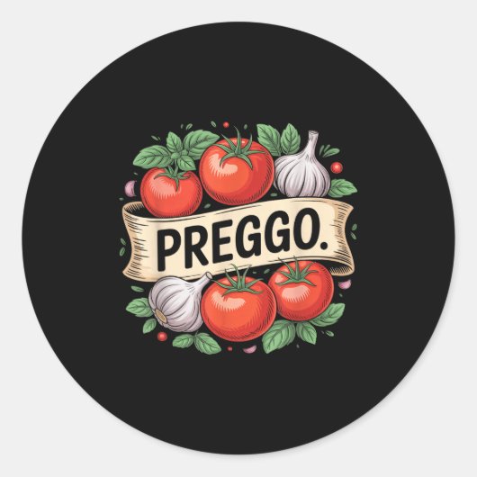 Pregnancy Announcement Prego Pasta Sauce Funny Pre Runder Aufkleber (Vorderseite)