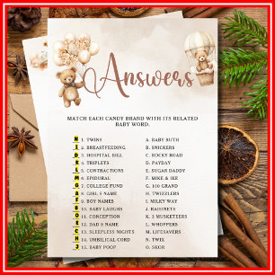 PREGNANCY CANDY MATCH Baby Showspiel Niedlich Bear Einladung