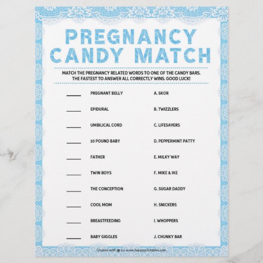 Pregnancy Candy Match [Luxury Lace [blau] Briefbogen (Vorderseite)