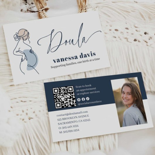 PREGNANCY LINE ART DOULA BIRTH WORKER QRCODE PHOTO VISITENKARTE