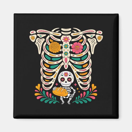 Pregnancy Skeleton Dia De Los Muertos Mexican Bell Magnet (Vorne)