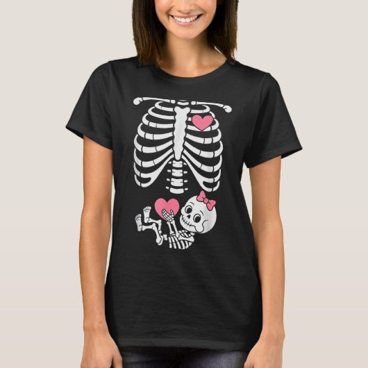 Pregnancy Skeleton Girl Baby Rib Cage Belly Bump H T-Shirt (Vorderseite)