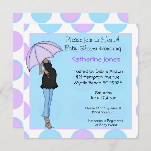 Pregnant African American Mama Shower Einladung (Vorne/Hinten)